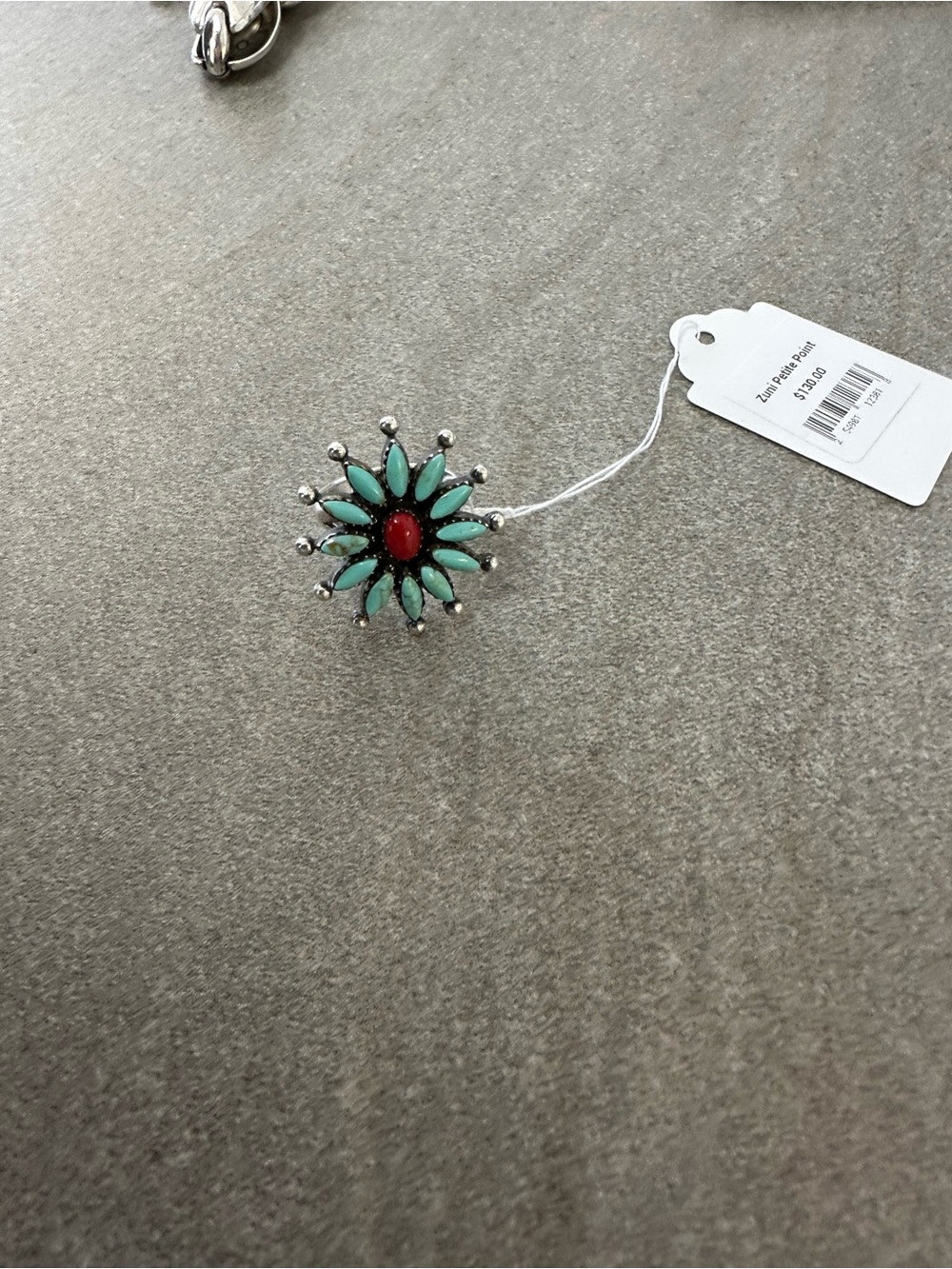 Zuni Sterling Silver Petit point Turquoise & Coral Ring